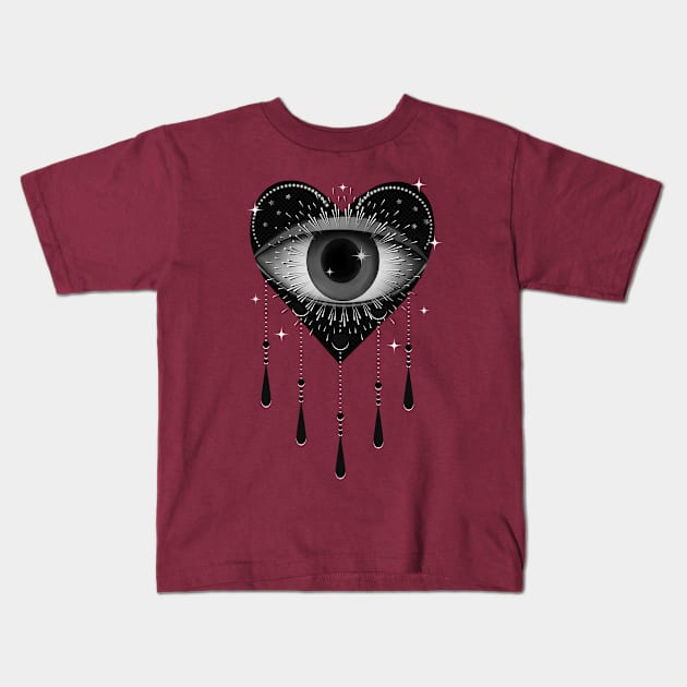 Black heart crying crystals (on pink background) Kids T-Shirt by Meakm